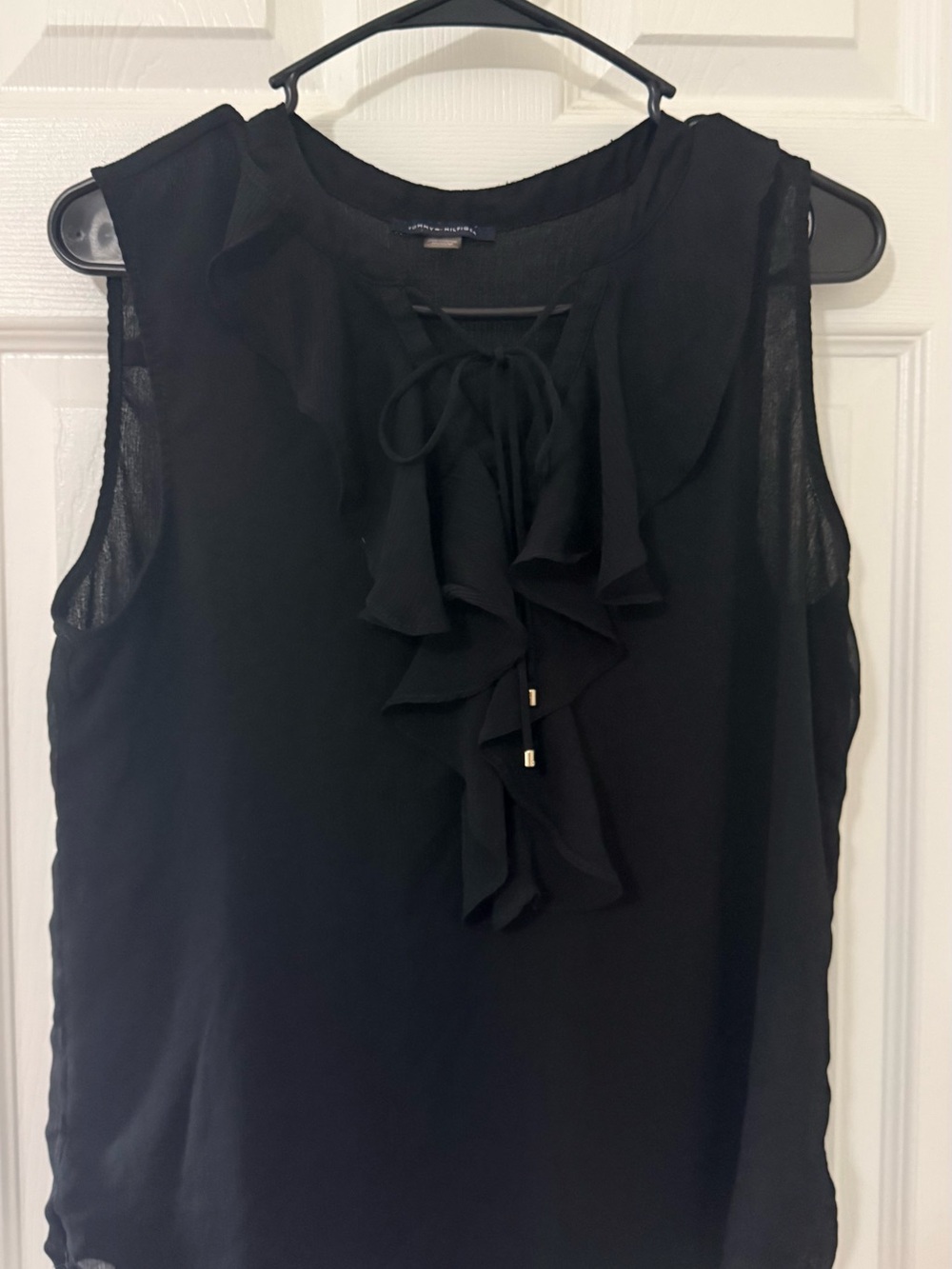 Tommy Hilfiger Black Sleeveless Ruffle Tie-Front Blouse